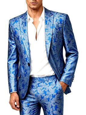 Cloudstyle Men's Blue Silver Paisley 2-Piece Suit NWT Size M